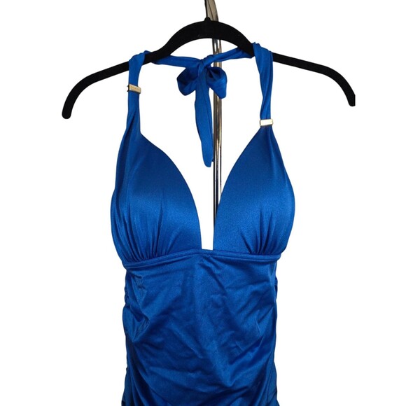 Victoria Secret Swimsuit Womans Large Blue Forever One Piece Halter Ruched Beach - Picture 3 of 6